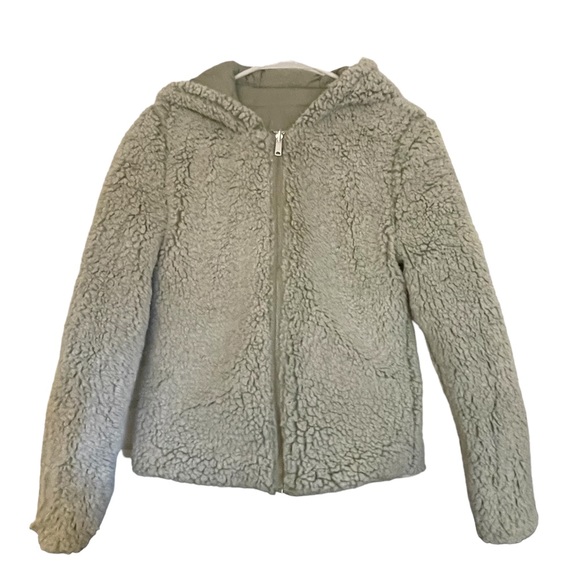 Womens Love Tree Celery Green Reversible Puffer/ Soft Sherpa Winter Coat, Medium - Picture 3 of 9